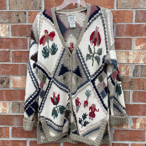 IVY Sweaters - Last Chance Vintage IVY Sweater Button Down Hand Knit Country Design Medium Y2K
